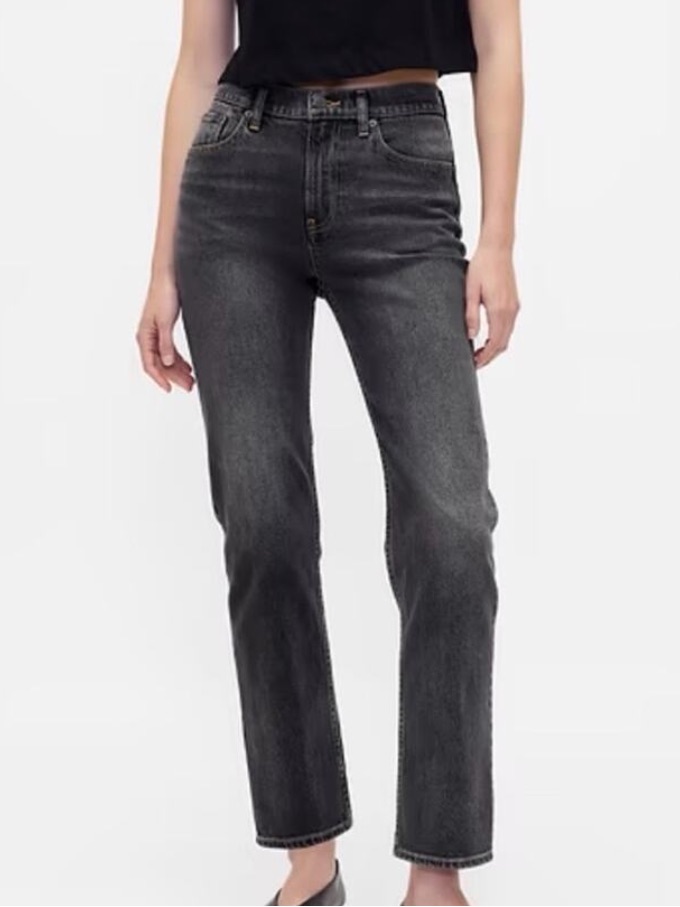 Gap Women Size 29/8r Washed Black Denim Stretch High Rise 90s Straight Jeans